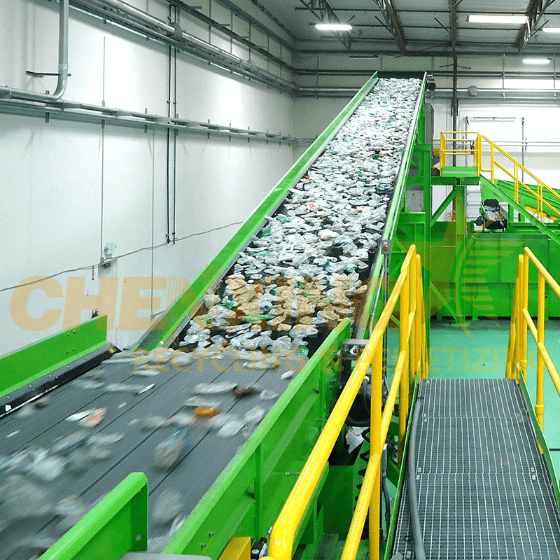 Anti-Slip Chevron Pattern Belt Conveyor - Secure Material Handling on Inclined Recycling Lines